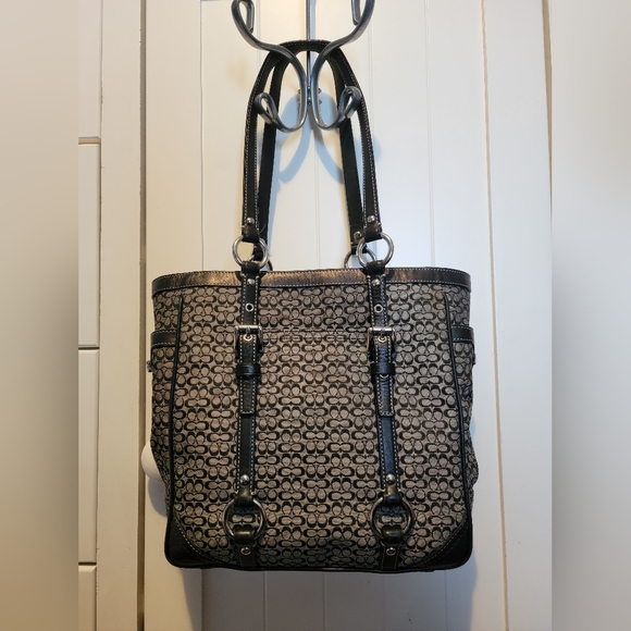 Coach Signature Gray Black Jacquard Leather Satchel F11526 - Picture 1 of 15
